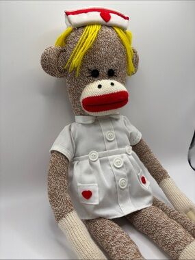 Vintage Sock Monkey in Nurse Outfit Costume